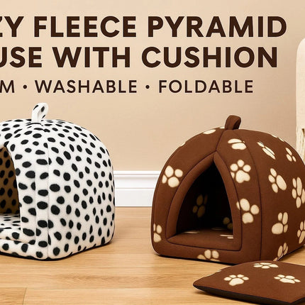Igloo Pet Bed Cat Dog Kitten Cave – Cozy Fleece Pyramid House Washable Warm