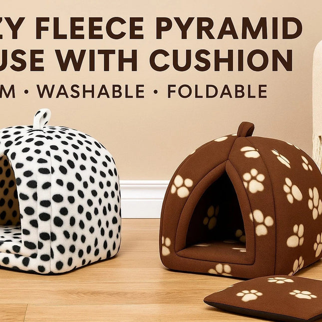 Igloo Pet Bed Cat Dog Kitten Cave – Cozy Fleece Pyramid House Washable Warm