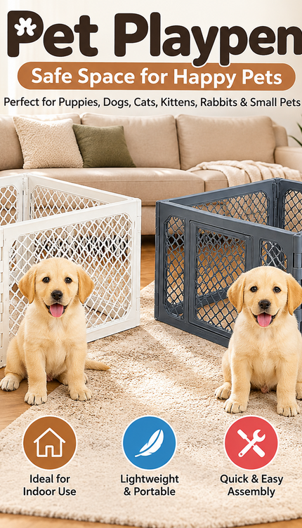 4 Panel Puppy Dog Playpen Plastic Mesh Pet Fence Indoor Cat Rabbit Enclosure