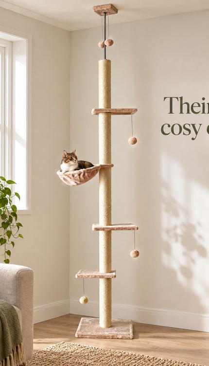 Floor to Ceiling Cat Tree 252cm Multi Level Sisal Scratching Post Hammock Toy