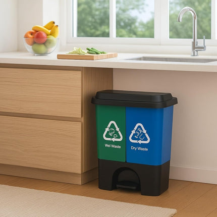16L 20L 40L Recycling Pedal Bin Double Compartment Kitchen Waste Dustbin