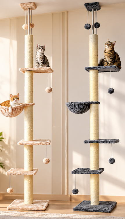 Floor to Ceiling Cat Tree 252cm Multi Level Sisal Scratching Post Hammock Toy