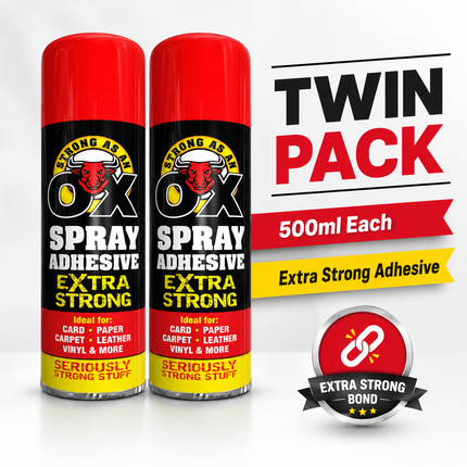2x Adhesive Glue Spray 500ml H Duty Multipurpose Aerosol Carpet Tile Fabric Foam