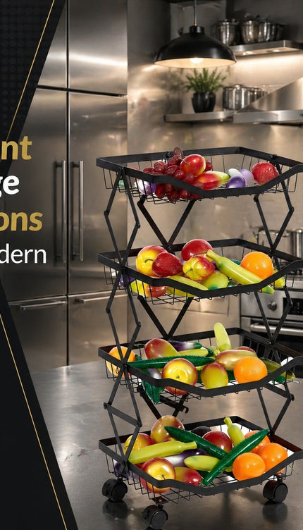 4 Tier Folding Rolling Fruit & Vegetable Storage Trolley Kitchen Cart With Wheel