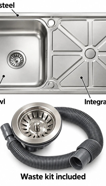 Stainless Steel Single Bowl Kitchen Sink with Draining Board
