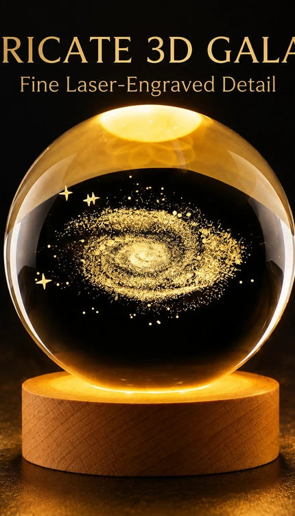 6cm Galaxy Crystal Ball LED Night Light with Wooden Base