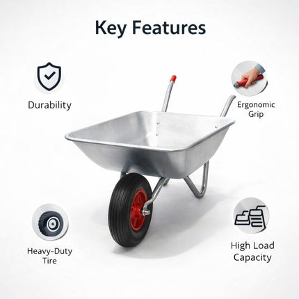 Wheelbarrow Home Garden Cart Galvanised Metal with Pneumatic Tyre Silver 130kg