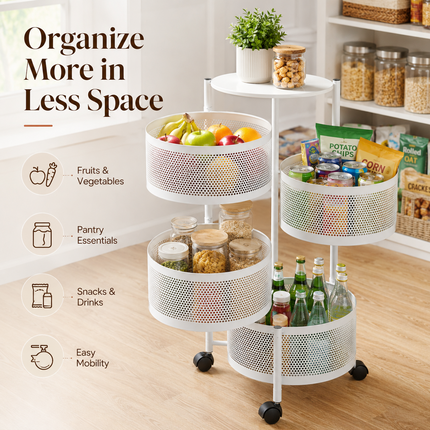 Storage Rack Rotating 5 Tier Kitchen Vegetable Bathroom Organizer Shelf