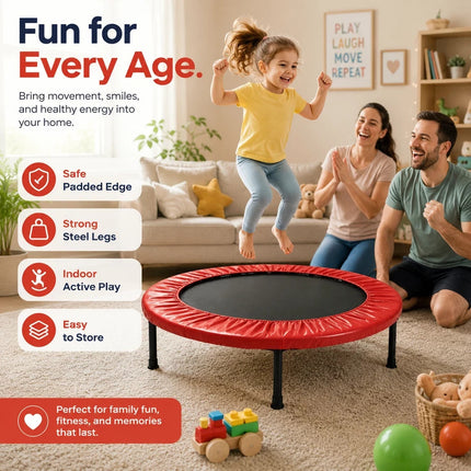Mini Fitness Trampoline Red Portable Cardio Workout Exercise Rebounder 36 Inch