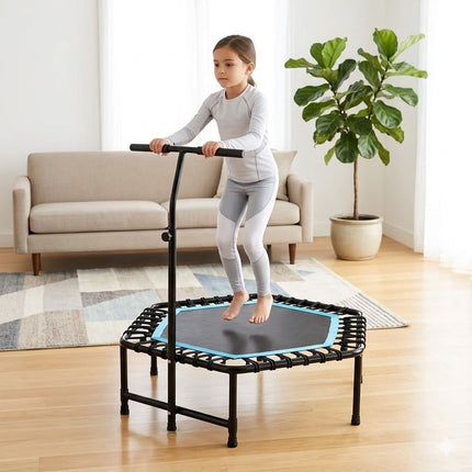45'' Kids Trampoline With Adjustable T Shaped Handle Bar Children Rebounder