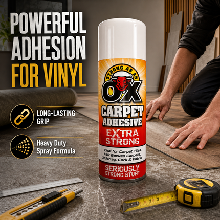 Adhesive Glue Spray Heavy Duty Strong OX Foam For Carpet Tile Fabric Vinyl 500ML