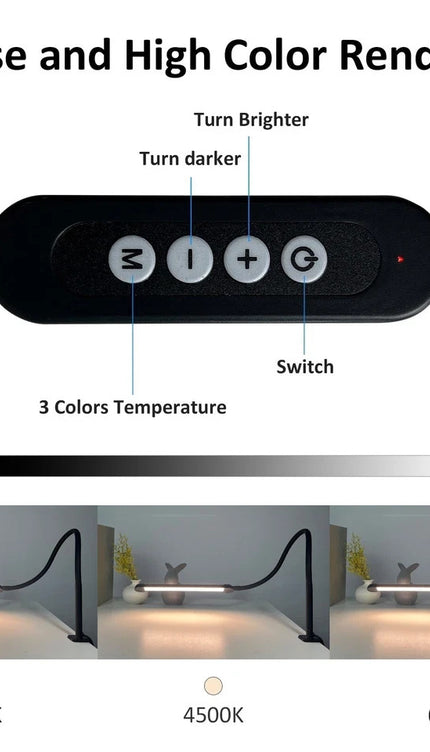 LED Desk Lamp with Clamp Stepless Dimming Modes 2700-6000K Office Desk WorkLight