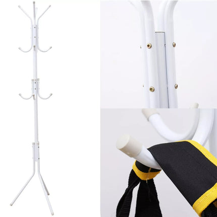 White Metal Coat Stand Garment Rack Jacket Umbrella Hanger 12 Hook Standing