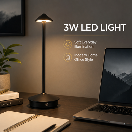 Cordless LED Table Lamp USB-C Rechargeable Dimmable Metal Light 3 Colour Modes
