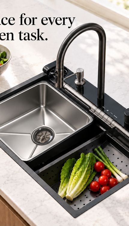 Stainless Steel Waterfall Kitchen Sink Single Bowl 78x48cm Kitchen Workstation
