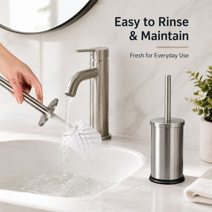 Toilet Brush Holder Set 42.5cm Stainless Steel Bathroom WC Dense Cleaning Brush