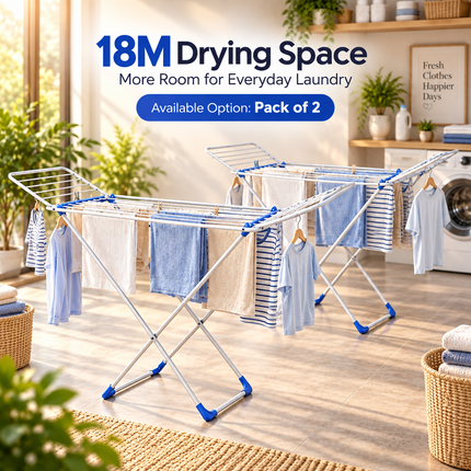 Winged Folding Clothes Airer Heavy Duty Metal Laundry Drying Rack Indoor 18M/25M