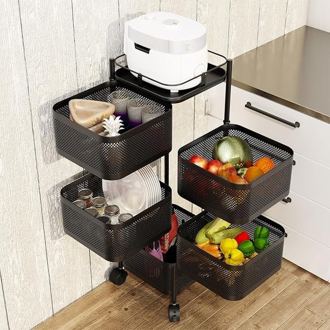 6 Tier Rotating Kitchen Storage Rack Vegetable Trolley Cart Shelf Organizer