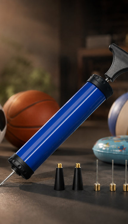 Portable Ball Pump Air Inflator Kit + Needle Nozzle Extension Hose Hand Pumps