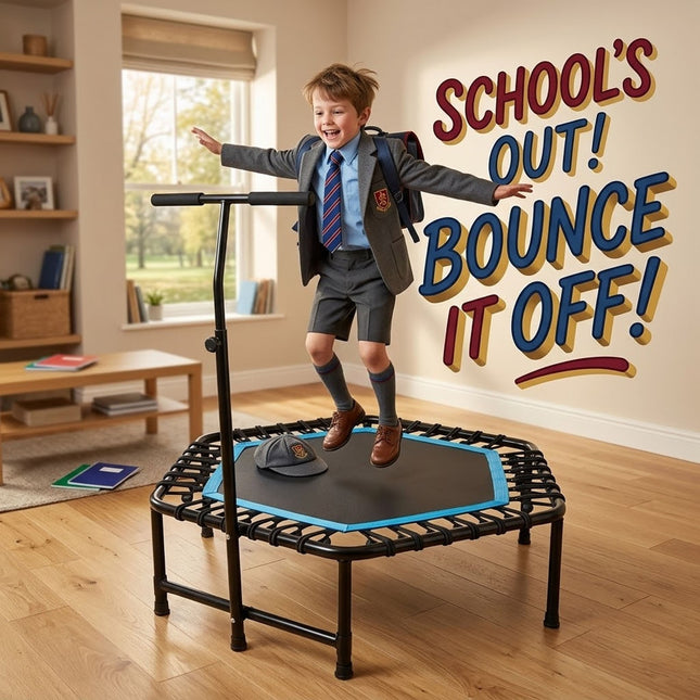 45'' Kids Trampoline With Adjustable T Shaped Handle Bar Children Rebounder