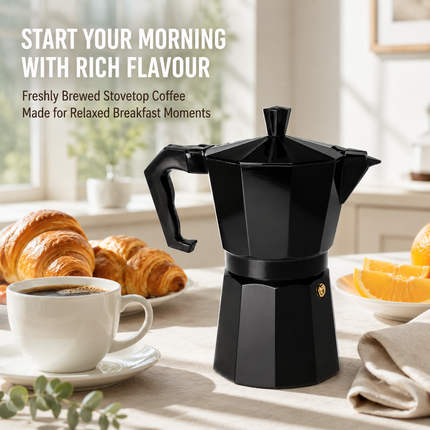 Moka Pot Black Stovetop Aluminium Italian Espresso Ground Coffee Maker 300ml