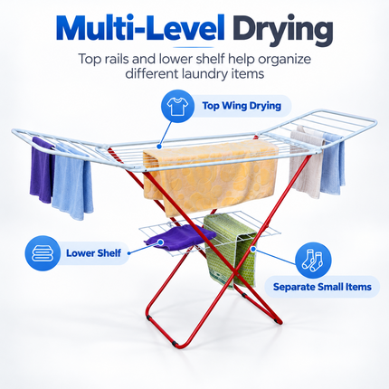 Winged Folding Clothes Airer Heavy Duty Metal Laundry Drying Rack Indoor 18M/25M