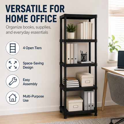 2x 5-Tier Heavy Duty Shelving Rack Black Plastic Unit