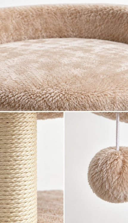 Compact Cat Tree 41cm Sisal Scratching Post Soft Plush Bed Hanging Ball Toy