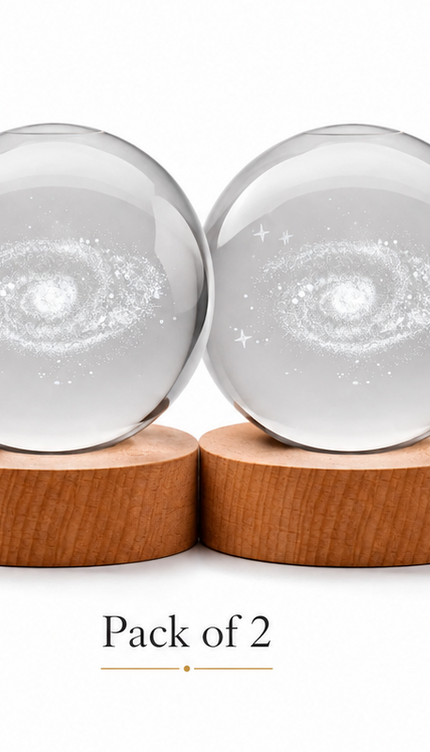 8cm Galaxy Crystal Ball LED Night Light with Wooden Base
