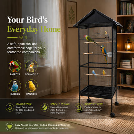 Large Bird Cage With Stand Metal Parrots Macaw Cockatiel Budgie Canary Enclosure