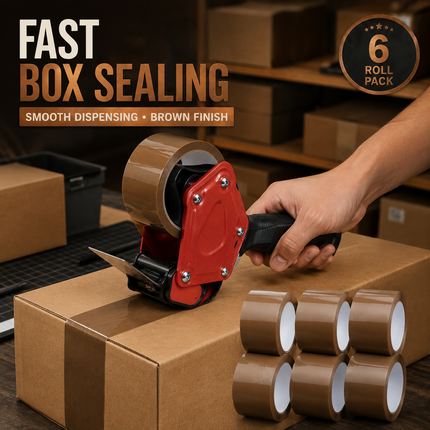 Tape Gun Dispenser with 6 Brown or Clear Packing Tape Rolls 48mm x 66m