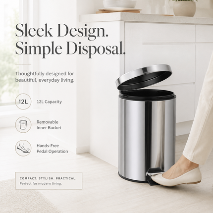 Stainless Steel 12L Pedal Bin