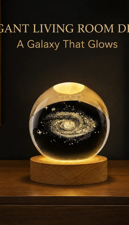 6cm Galaxy Crystal Ball LED Night Light with Wooden Base