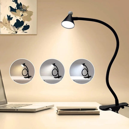 LED Desk Lamp Clip On Reading Light 3W Eye Care Flexible 10 Brightness Levels