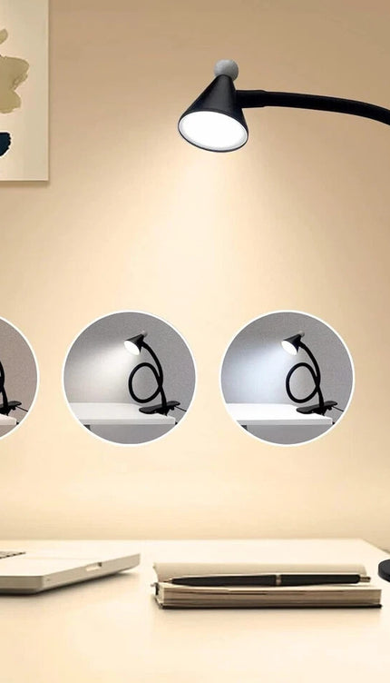 LED Desk Lamp Clip On Reading Light 3W Eye Care Flexible 10 Brightness Levels