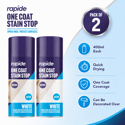 2x Stain Stop Spray Blocker 1-Coat White Aerosol Damp Mould Prevent Paint 400ml