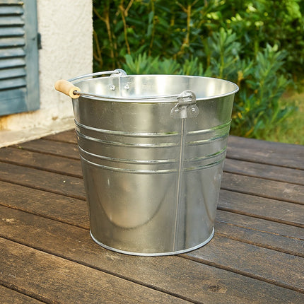 TRADITIONAL GALVANISED STRONG STEEL METAL BUCKET WITH WOODEN HANDLE 9L To 18L