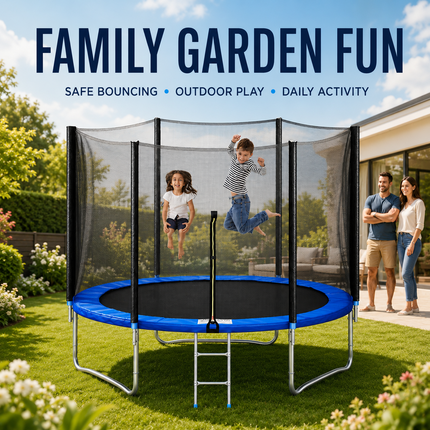 6FT Garden Trampoline with Safety Enclosure Net Kids Outdoor Bouncer Rebounder