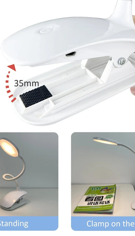 LED Clip Desk Lamp USB Powered Touch Dim 3 Modes Reading Study Bedside Office