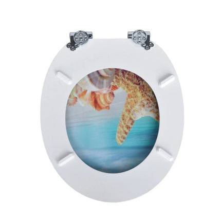18” Universal Bathroom Toilet Seat – Beach & Seashell Design Easy Fit WC Seat