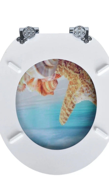 18” Universal Bathroom Toilet Seat – Beach & Seashell Design Easy Fit WC Seat
