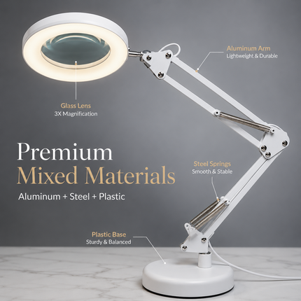 3X Magnifying Glass LED Desk Lamp Stepless Dimmable 3 Colour Swing Arm