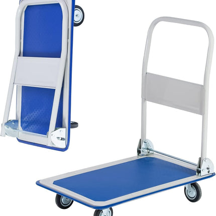 Folding Platform Trolley Cart Hand Truck Flatbed 300kg Heavy Duty Dolly Blue