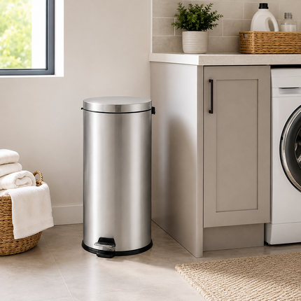 Pedal Bin 30L Stainless Steel Office Kitchen Bathroom Rubbish Waste Trash Can