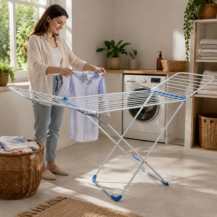 Winged Folding Clothes Airer Heavy Duty Metal Laundry Drying Rack Indoor 25M