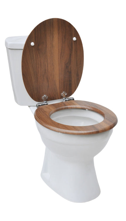 18'' Universal Wooden Toilet Seat Easy Fit Bathroom WC Seat with Fittings