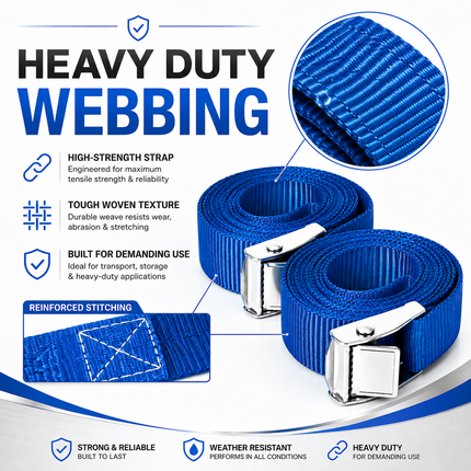Ratchet Tie Down Strap Pair 2.5m Cargo Belt Buckle