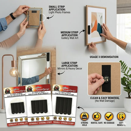 Picture Frame Hanging Strips Pack Of 4 Self Adhesive Stick on Damage Free Strips