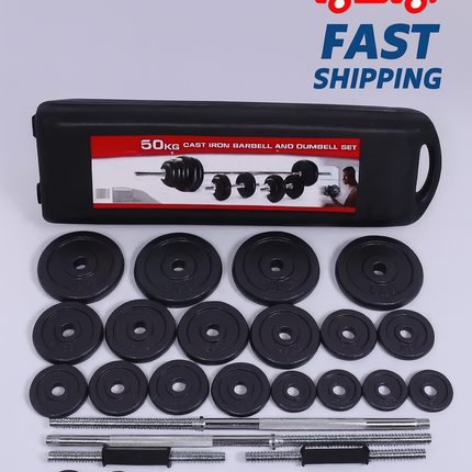 50KG Adjustable Cast Iron Dumbbell Barbell Set Home Gym Weight Training Kit