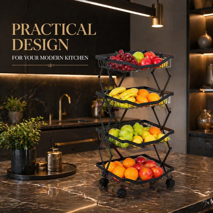4/5 Tier Folding Rolling Fruit & Vegetable Storage Trolley Kitchen Cart on Wheel